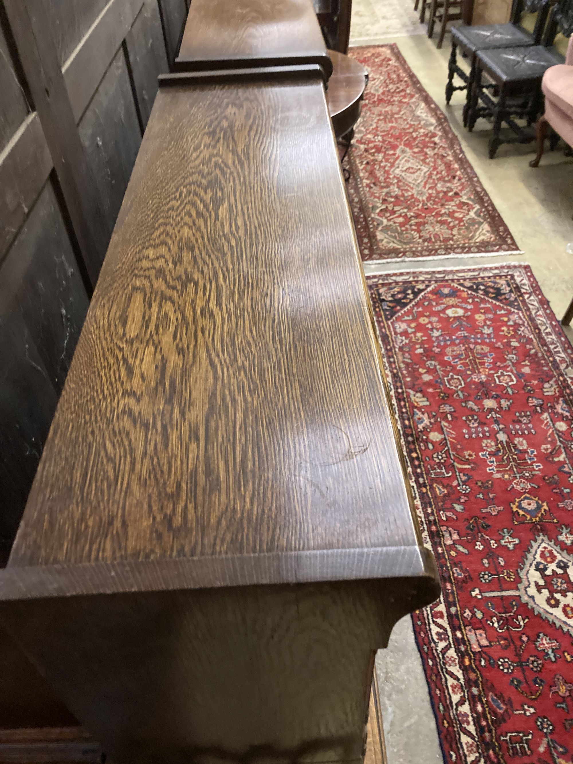 A pair of Globe Wernicke style oak three section leaded glazed bookcases, length 89cm, depth 33cm, height 129cm